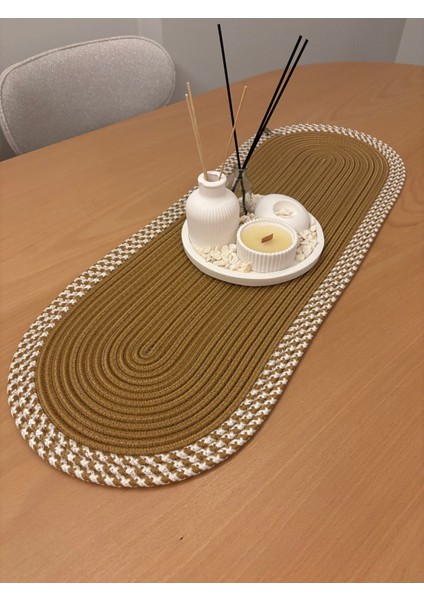 Herakles Amerikan Servis El Yapımı Pamuklu Natural Jüt Örme Desenli Runner 30X80 indirimleri