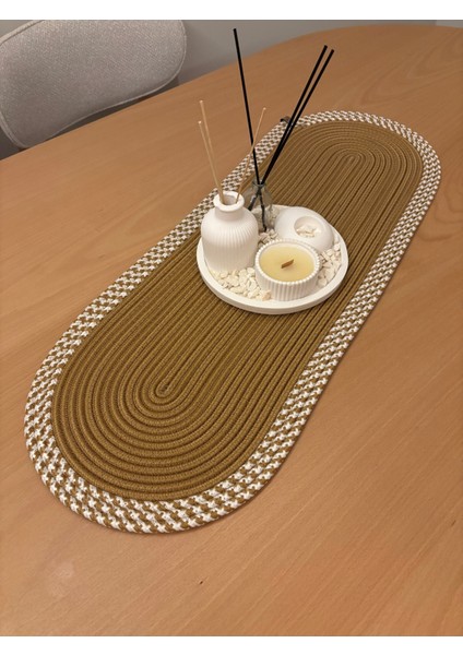 Herakles Amerikan Servis El Yapımı Pamuklu Natural Jüt Örme Desenli Runner 30X80