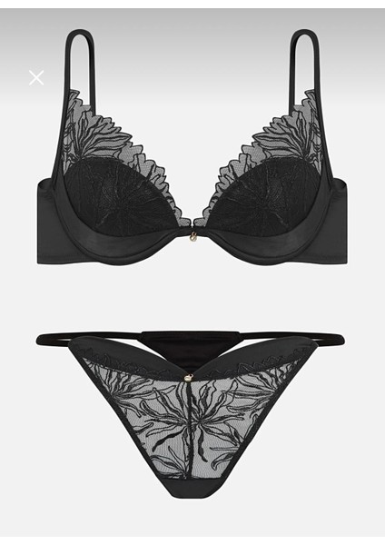 Brodeli Parlak Taş Detaylı Saten Biyeli Sütyen Külot Takım