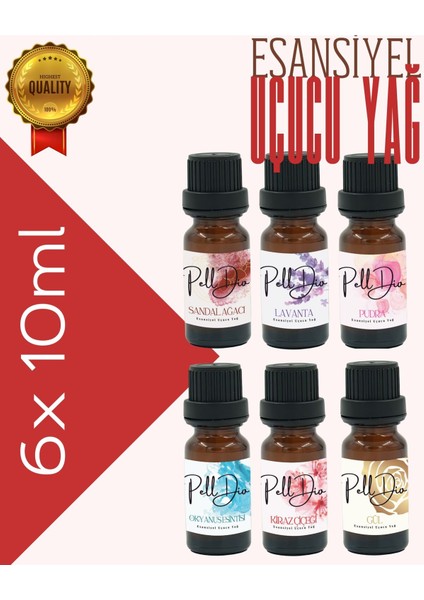 6'lı Esansiyel Uçucu Yağ, Difüzör Esansı, Buhurdanlık Yağı Oda Kokusu 10ML-2