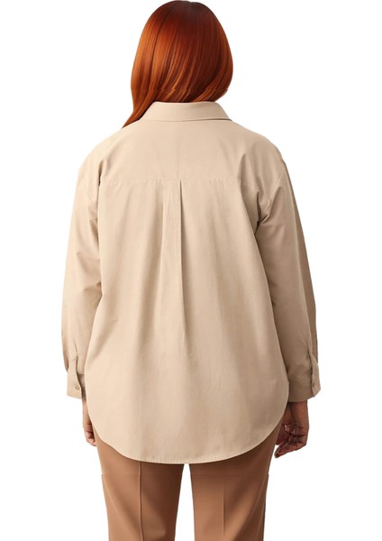 Kadın Büyük Beden Rahat Kesim Uzun Kollu Dokuma Kumaş Düz Desenli Temel Gömlek Günlük Kullanım fiyatları