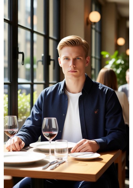 Erkek Tonlarında Flanel Gömlek Regular Kalıp Nakış Detaylı Uzun Kollu Günlük Şıklık Modern modelleri