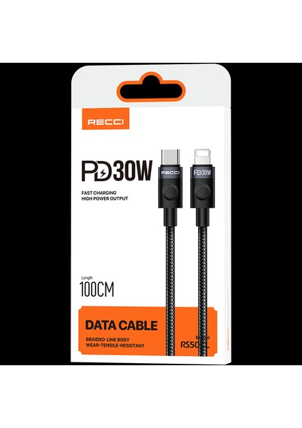 RS50CL Type-C To Lightning Pd Hızlı Şarj Özellikli Data ve Şarj Kablosu 30W 1m Siyah indirimleri