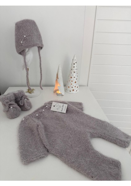 Hoşgeldin Bebek Lila Incili Yenidoğan Kıyafet Örgü Triko Takım Tulum Kıyafet Seti Battaniye modelleri