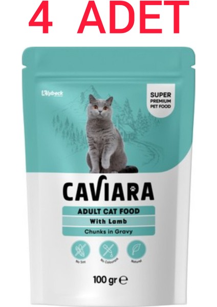 Pouch Sos Içinde Et Parçacıklı Kuzu Etli Yetişkin Kedi Pouch Yaş Mama 100 Grx4