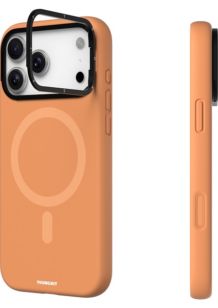 iPhone 17 Pro Max Uyumlu Kılıf M-Safe Şarjlı Kamera Standlı Youngkit Gel Cream Serisi Kapak Turuncu modelleri