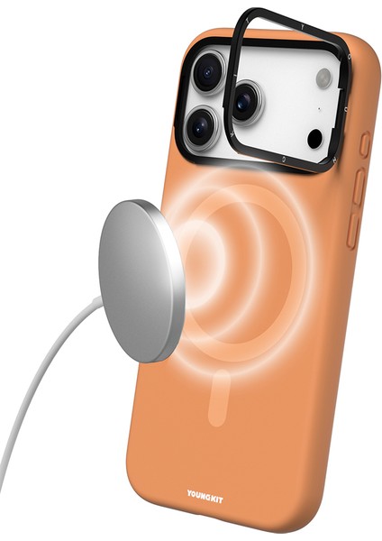 iPhone 17 Pro Max Uyumlu Kılıf M-Safe Şarjlı Kamera Standlı Youngkit Gel Cream Serisi Kapak Turuncu fırsatları