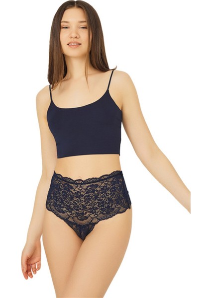 Kırmızı Dantelli Lastik Detaylı Yüksek Bel Kadın Tanga Külot