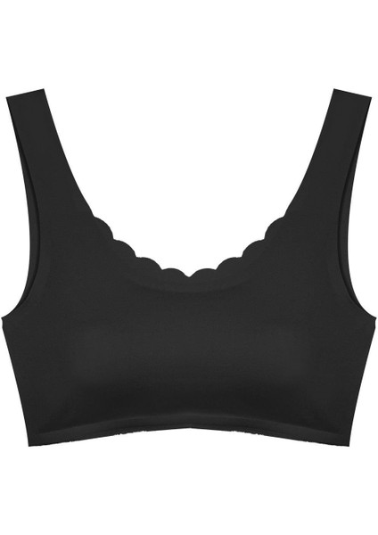 Siyah Dikişsiz Lazer Kesim Sütyen Pedli Kadın Hayalet Sütyen Dalga Detaylı