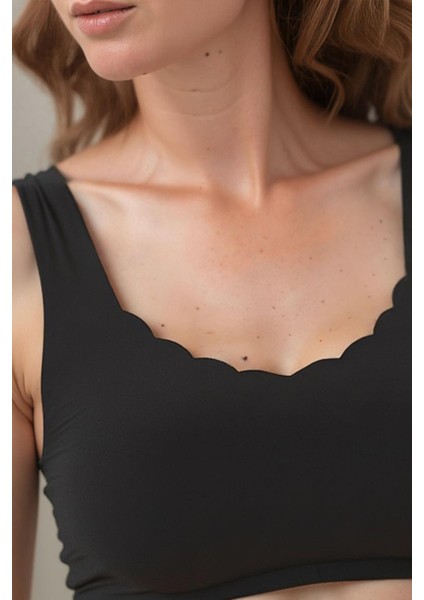 Siyah Dikişsiz Lazer Kesim Sütyen Pedli Kadın Hayalet Sütyen Dalga Detaylı modelleri