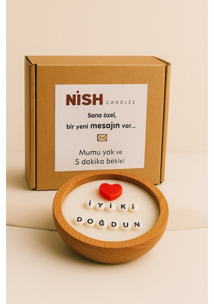 Gizli Mesajlı Mum Iyi Ki Dogdun El Yapımı Soya Mum Ahşap Kasede, Çift Fitilli, Sevdiklerinizin Doğumgününü Kutlamak Için Süprizli Hediye Seçeneği modelleri