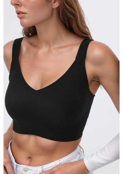 Siyah Lazer Kesim Dikişsiz Sütyen Kadın Hayalet Sütyen Ayarlanabilir Askılı Agraflı modelleri