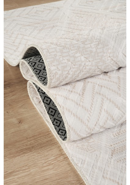 Kaylee Yıkanabilir Kaymaz Tabanlı Embos Kesme Rulo Halı Yolluk Salon,oturma Odası,mutfak KREM-7033