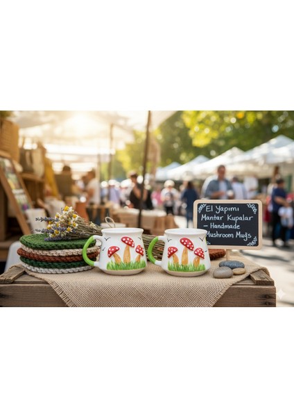 el yapımı seramik mantar kupa seti (2’li) – doğal, rustik ve dekoratif kahve & çay kupaları – 200 ml – hediyelik seramik bardak