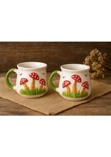 el yapımı seramik mantar kupa seti (2’li) – doğal, rustik ve dekoratif kahve & çay kupaları – 200 ml – hediyelik seramik bardak fırsatları