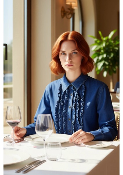 Kadın Fırfırlı Denim Gömlek Uzun Kollu Fonksiyonel Dayanıklı Kaliteli Konforlu Estetik Şık modelleri