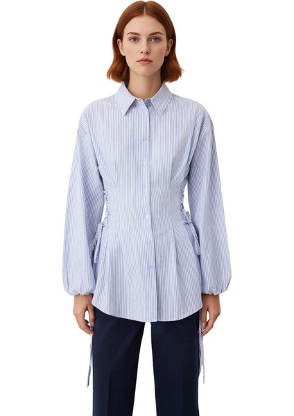 Kadın Bel Bağlama Detaylı Uzun Kollu Dokuma Gömlek Günlük Şıklık ve Konfor Sunan Modern Bir Tasarım fırsatları