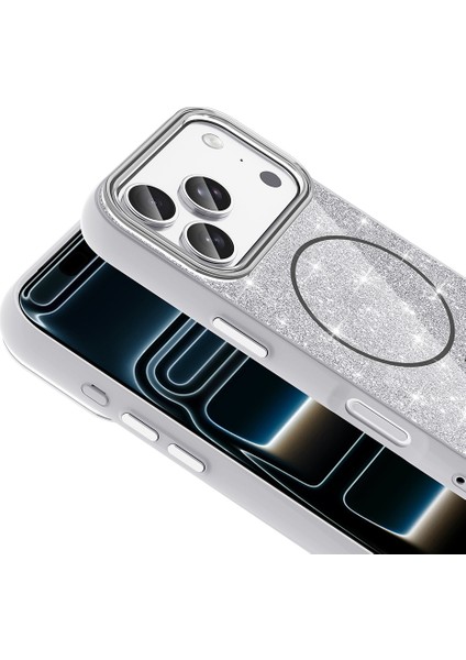 Apple iPhone 17 Pro Uyumlu Magsafe Şarj Özellikli Parlayan Simli Işıltılı Lüks Kapak Kılıf modelleri
