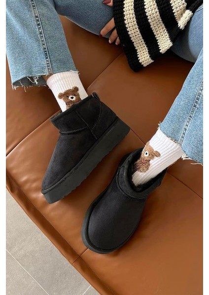 Mini Süet Içi Kürklü Kalın Taban Kadın Bot