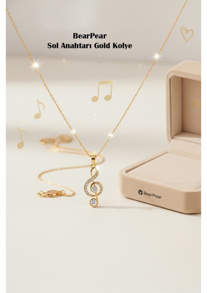 Zirkon Taşlı Sol Anahtarı Paslanmaz Çelik Kadın Kolye Gold