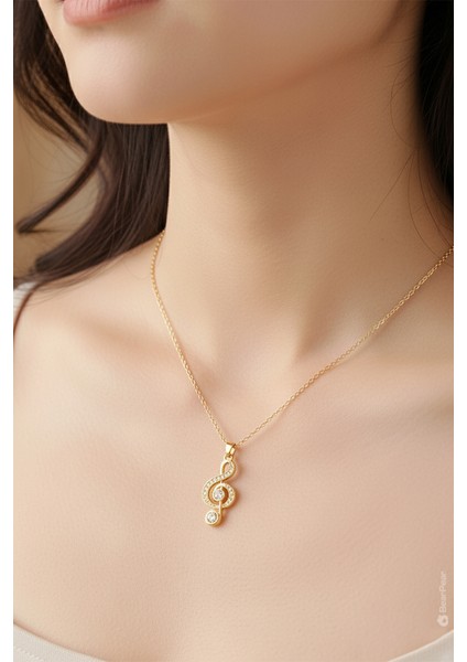 Zirkon Taşlı Sol Anahtarı Paslanmaz Çelik Kadın Kolye Gold fiyatları