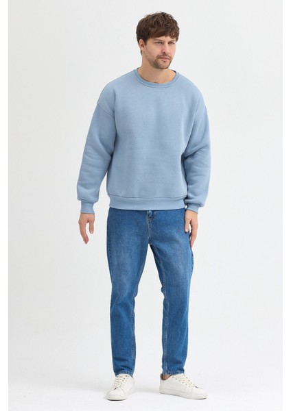 Mavi Bisiklet Yaka Erkek Oversize Sweatshirt Pamuklu Basic 3 Iplik Şardonlu fiyatları