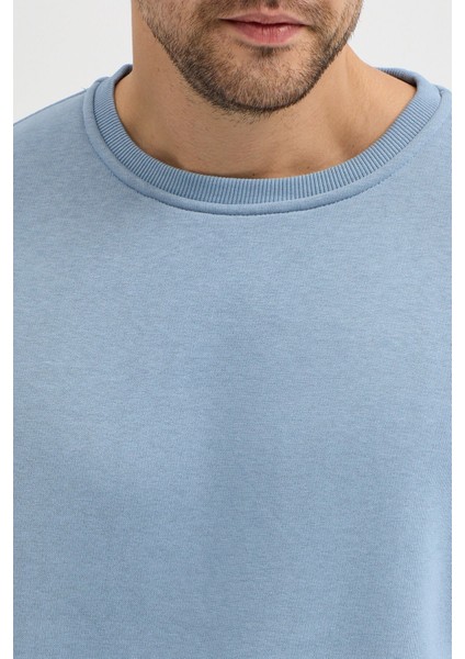 Mavi Bisiklet Yaka Erkek Oversize Sweatshirt Pamuklu Basic 3 Iplik Şardonlu indirimleri