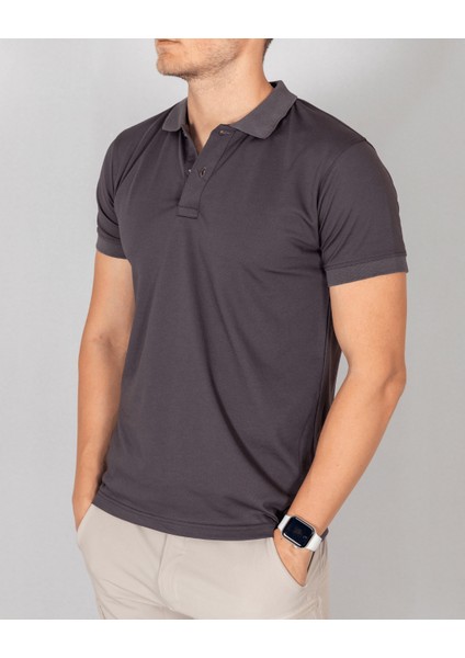 Erkek Antrasit Slim Fit Polo Yaka T-Shirt