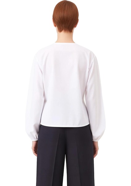 Kadın Kareli Bağlamalı V Yaka Bluz Balon Kollu Kısa Kesim Dokuma Gömlek Özgün ve Modern Stil modelleri