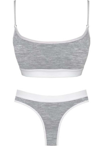 Gri Pamuklu Lastik Detaylı Ayarlanabilir Askılı Kadın Sütyen Takımı modelleri