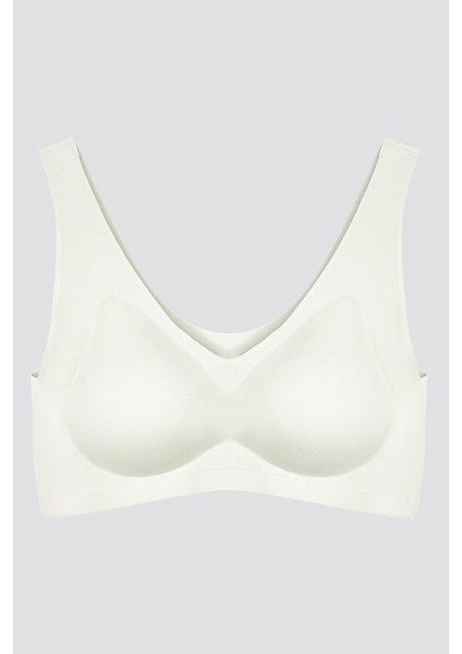Krem Dikişsiz Lazer Kesim Sütyen Çıkarılabilir Pedli Kadın Hayalet Sütyen
