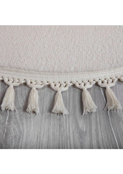 Krem Cloudy Oval Düğüm Saçaklı Post Peluş Halı Kaymaz Taban Yumuşacık Yolluk fiyatları