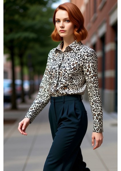 Kadın Leopar Desenli Vual Gömlek Fonksiyonel Dayanıklı Kaliteli Konforlu Estetik Premium Şık