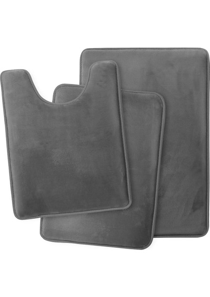 3'lü Banyo Paspas Seti Klozet Önü Peluş Yumuşacık Yıkanabilir Antrasit (50X80-40X60-40X50) fiyatları
