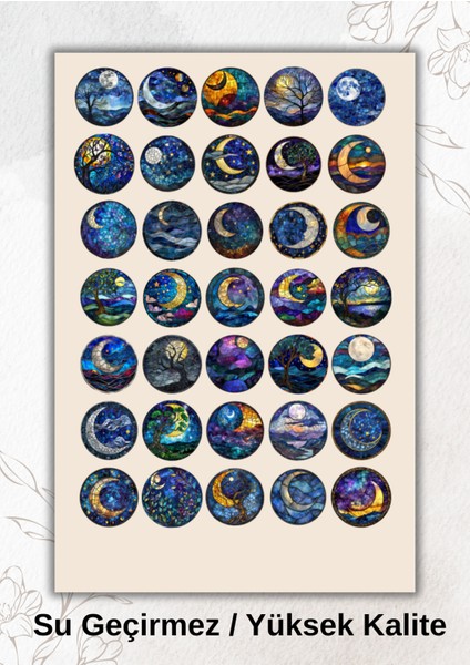 Ay, Gece Temalı, Sticker Ajanda Bullet Journal YRM024