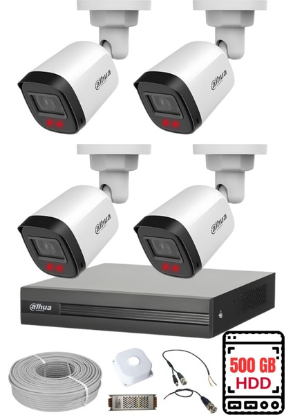 Dahua 4 Kameralı Gece Görüşlü Su Geçirmez Full Hd Güvenlik Kamerası Seti 500GB