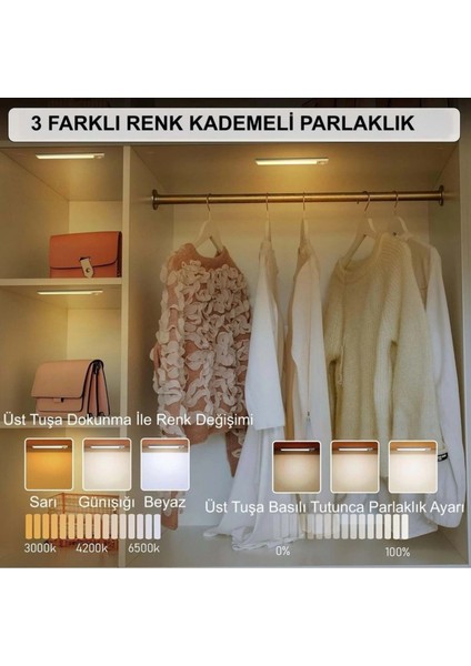 50 cm Manyetik Şarjlı LED Dolap/tezgâh Altı Lamba Hareket Sensörlü 3 Renk Kısılabilir USB Type-C indirimleri