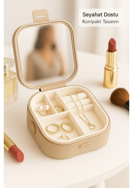 Makyaj Aynalı Takı ve Aksesuar Kutusu | Taşınabilir Organizer Kutu
