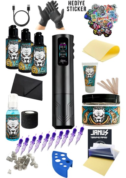 Gladıo Black Kablosuz OLED Ekran Dövme Makinesi Seti - Dövme Makinesi Seti