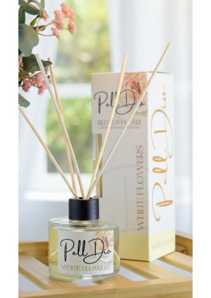 Beyaz Çiçekler Bambu Çubuklu Ortam Ev Oda Salon Koku Kokusu ve Oda Parfümü 120 ml