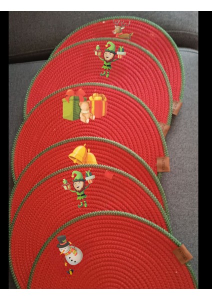 Yeni Yıl, Yılbaşı Konsept, Transfer Baskı Detaylı Kırmızı 6lı Jüt Supla, Amerikan Servis fiyatları