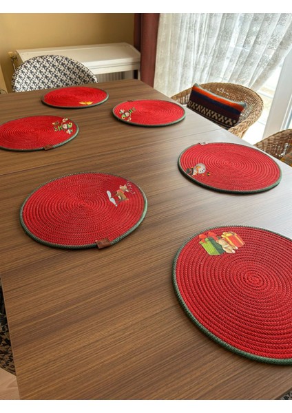 Yeni Yıl, Yılbaşı Konsept, Transfer Baskı Detaylı Kırmızı 6lı Jüt Supla, Amerikan Servis modelleri