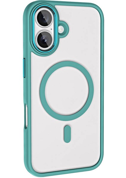 iPhone 16 Kılıf Wireless Şarj Özellikli Zore Krom M-Safe Silikon Kapak - Rose Gold