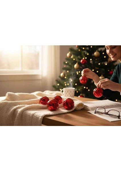 Yılbaşı & Özel Günler 5 cm Süs Topları 6 Ad Desenli Kırmızı indirimleri