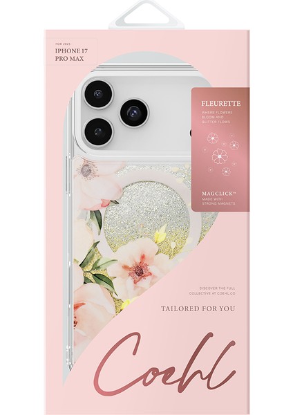 iPhone 17 Pro Max Uyumlu Kılıf M-Safe Şarj Özellikli Çiçek Desenli Simli Coehl Fleurette Kapak Gold indirimleri