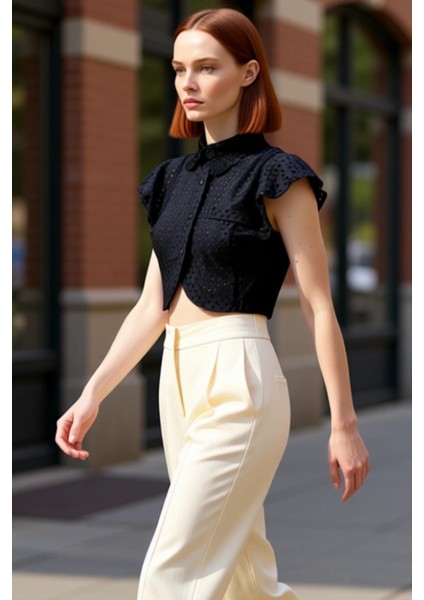 Kadın Kısa Brode Gömlek Günlük Şıklık Yaz Mevsimi Kombinleri Ideal Seçim Fonksiyonel Rahat