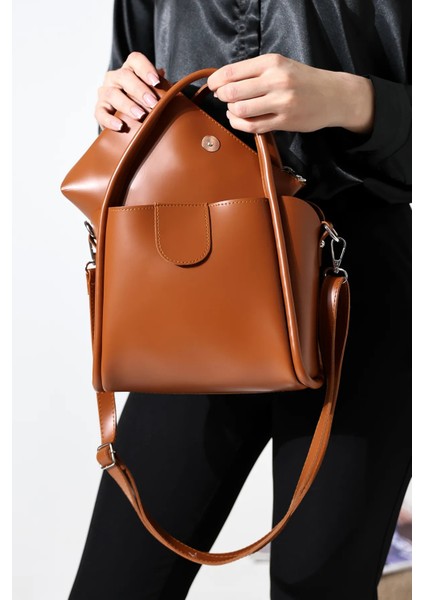 Mıknatıs Kapamalı Yavrulu Su Geçirmez El Kol Omuz Çantası,ekstra Askılı Kadın Çanta Taba