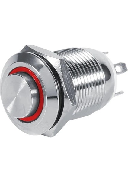 12 mm Halka Ledli Metal Kalmasız Yaylı Buton IP65 Kırmızı