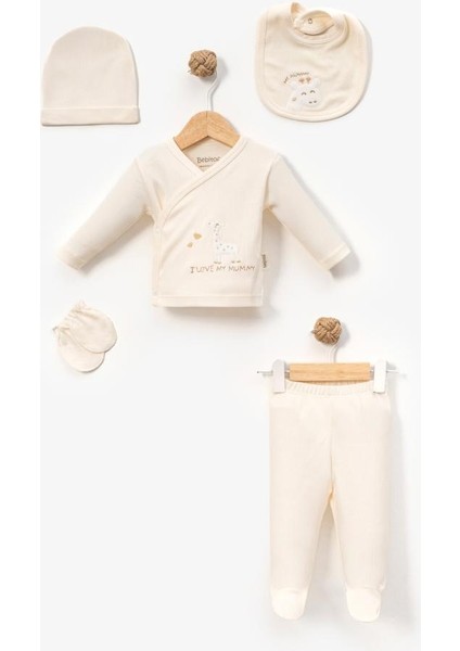 %100 Pamuk Yavru Zürafa Desenli 5 Parça Yenidoğan Hastane Çıkışı Zıbın Seti BBTF.KRM.20229.15 modelleri