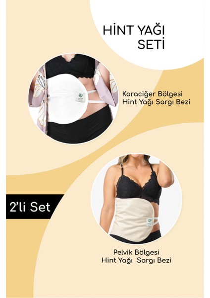 Hint Yağı Sargı Bezi 2'li Set: Karaciğer ve Pelvik Sargı Bezi, Pamuklu, Çoklu Kullanım, Sızdırmaz